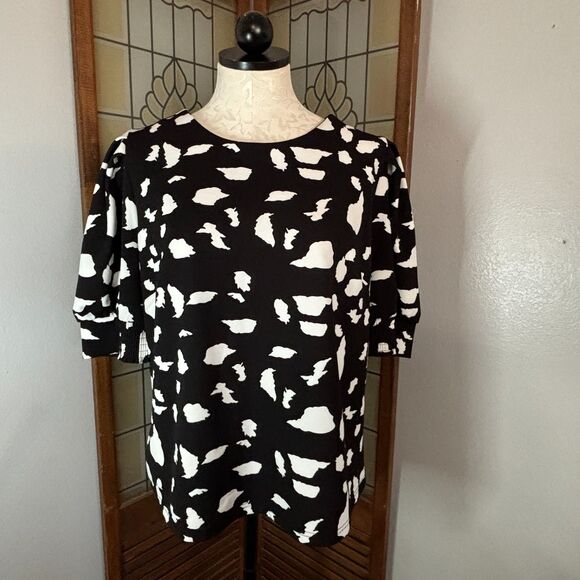 MELLODAY Tops - Melloday Puff Sleeve Blouse Top Zipper Back Size L